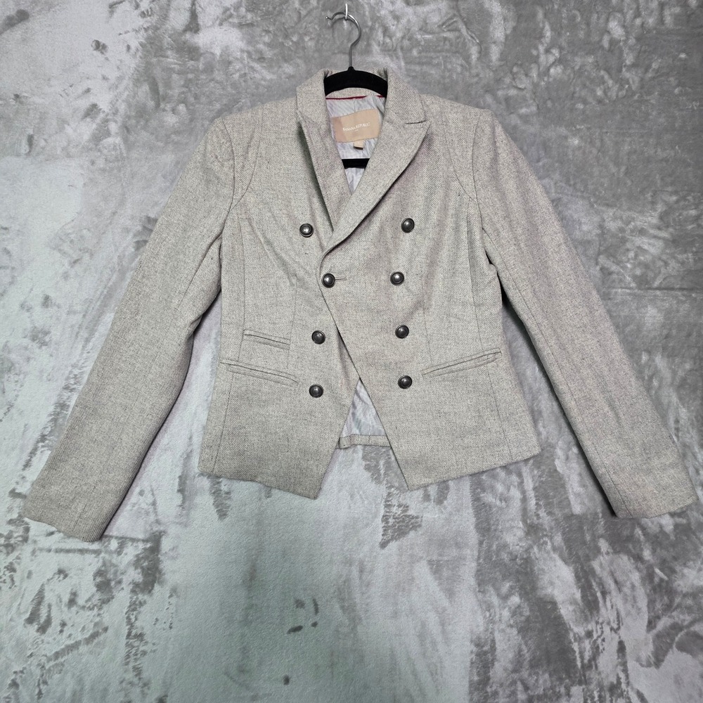 Banana Republic Womens Gray Wool Blend Double Breasted Blazer Jacket Size 2
